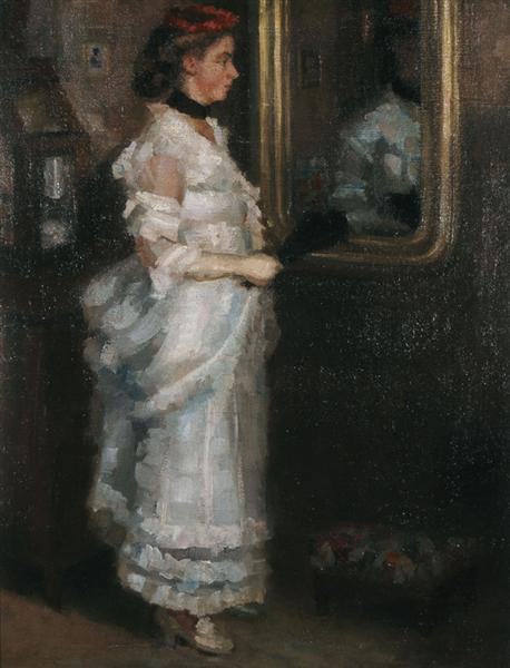 Lady in the mirror with a fan, 1882 - Перикл Пантазис