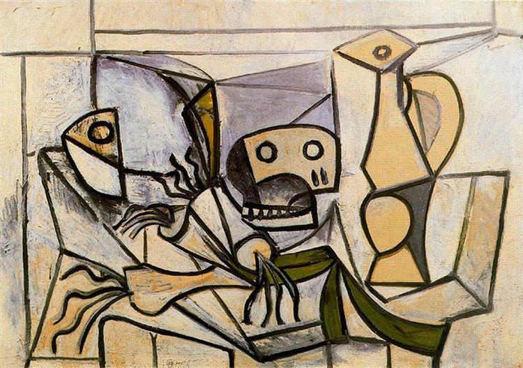 Лук-порей, рибна голова, череп і глечик, 1945 - Пабло Пікассо