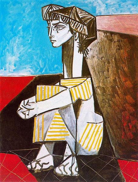 Portrait of Jacqueline Roque with her hands crossed, 1954 - Пабло Пикассо