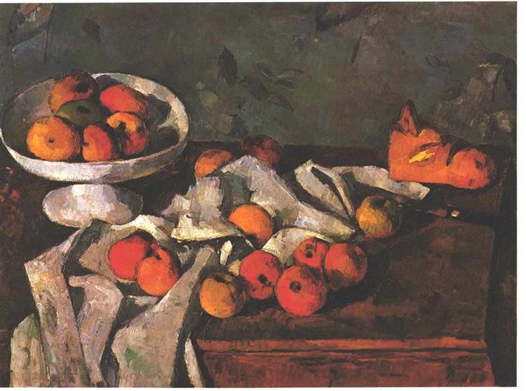 Still life with a fruit dish and apples, c.1880 - 塞尚