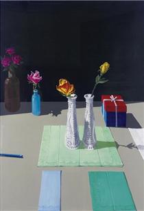 Still Life with Napkins and Gift Box - Paul Wonner