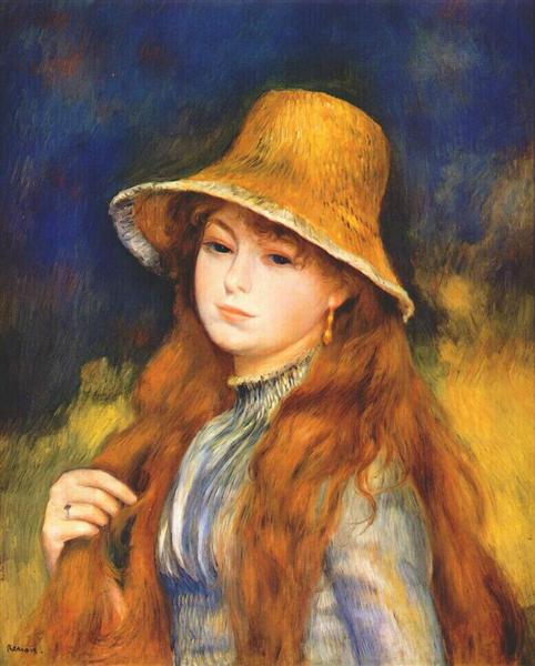 Girl with a straw hat, c.1884 - 雷諾瓦