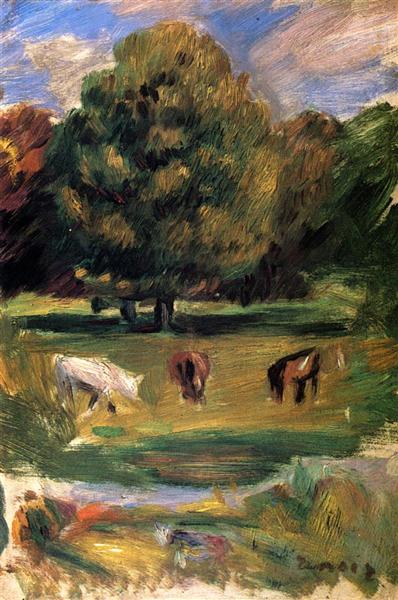 Landscape with Horses - 雷諾瓦