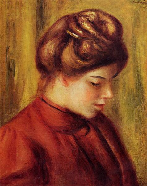Profile of a Woman in a Red Blouse, 1897 - 雷諾瓦
