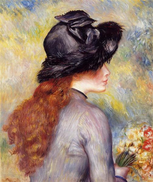 Young Girl Holding at Bouquet of Tulips, c.1878 - Auguste Renoir