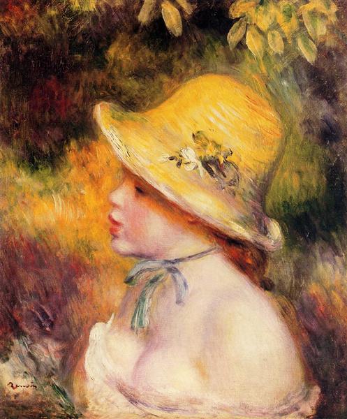 Young Girl in a Straw Hat, 1890 - 雷諾瓦