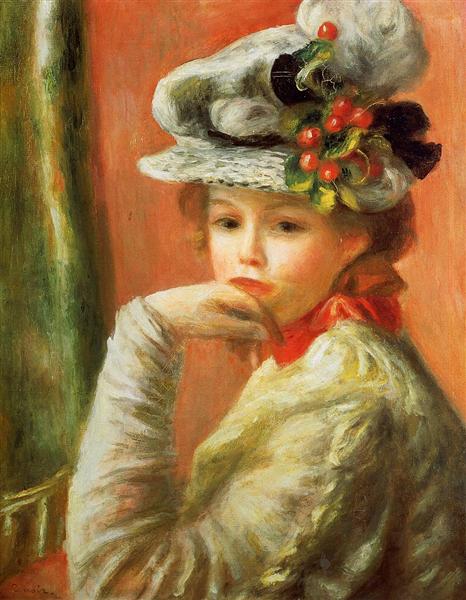 Young Girl in a White Hat, 1891 - 雷諾瓦
