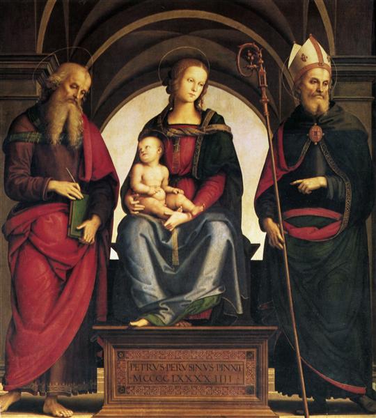 Lady in throne with Child between the saints and John Augustine, 1494 - Perugino