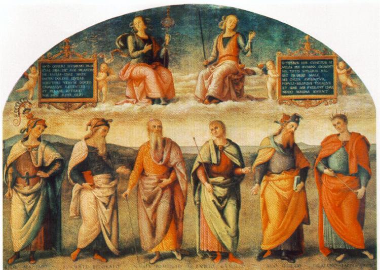 Благоразумие со  справедливостью и шесть античных мудрецов, 1497 - Пьетро Перуджино