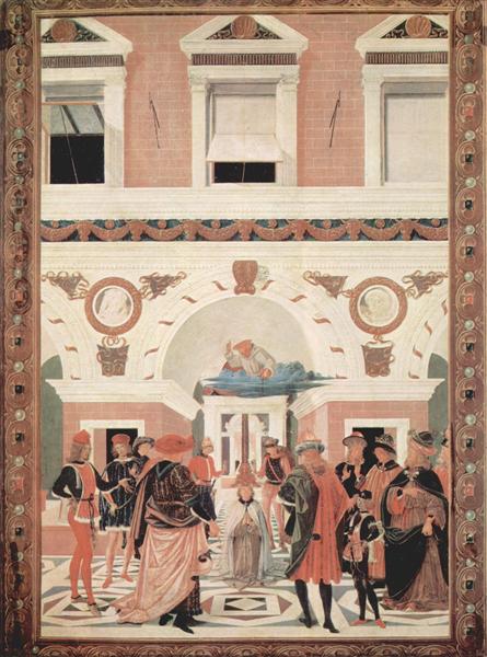 Чудеса Св. Бернардина. Исцеление слепого и глухого Риккардо Микуцио, 1473 - Пьетро Перуджино
