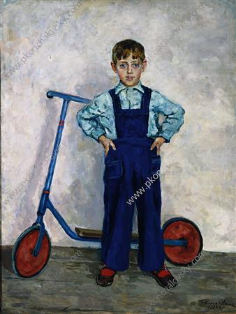Lavrushka with scooter, a grandson of the artist, 1952 - Pjotr Petrowitsch Kontschalowski