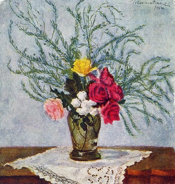 Roses and asparagus, 1954 - Петро Кончаловський