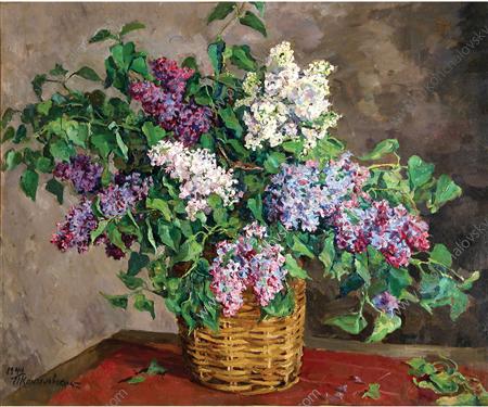 Still Life. Lilacs in a basket., 1944 - Pyotr Konchalovsky