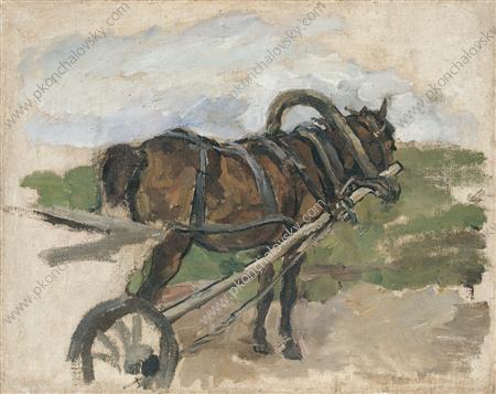 The horse in harness. Sketch for painting 'The Return from the fair. ", 1926 - Pjotr Petrowitsch Kontschalowski