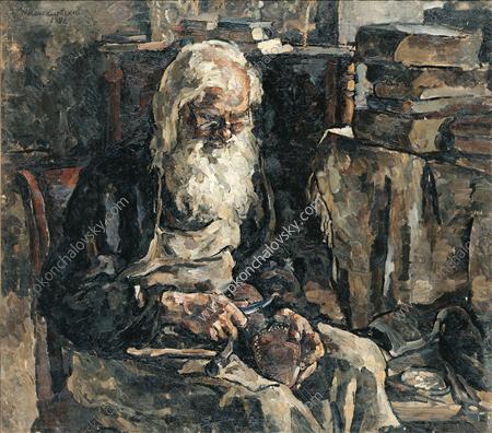 Vissarion a shoemaker at work, 1926 - Pjotr Petrowitsch Kontschalowski