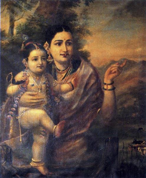 Sri Krishna, as a young child with foster mother Yasoda - Raja Ravi Varma