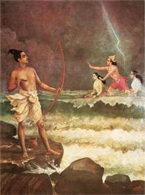 Sri Rama Vanquishing the Sea - Raya Ravi Varma