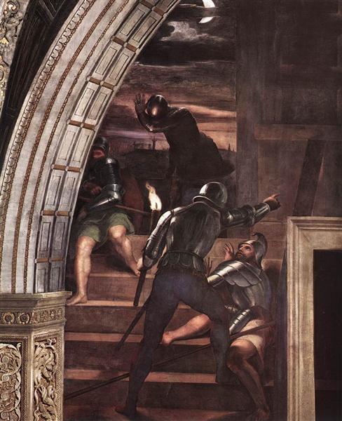 The Guards Outside the Prison, detail from 'The Liberation of St Peter' in the Stanza d'Eliodoro, 1512 - 1514 - Rafael Sanzio