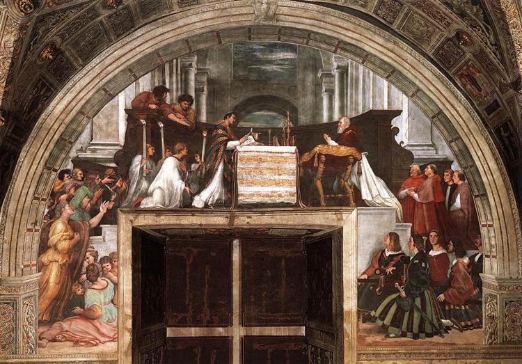 The Mass of Bolsena, from the Stanza dell'Eliodor, 1511 - 1514 - Рафаэль Санти