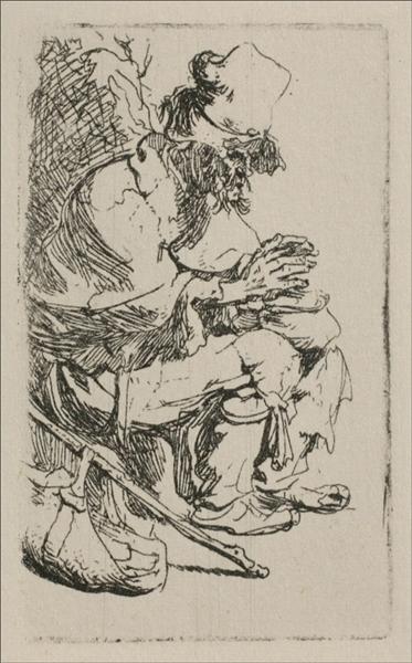 Жебрак що гріє руки над жаровнею, 1630 - Рембрандт