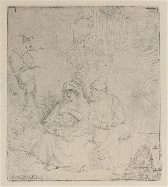 A Repose In Outline, 1645 - Rembrandt