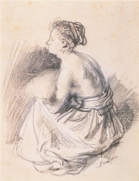 Сидяча, оголена до пояса, жінка, c.1637 - Рембрандт