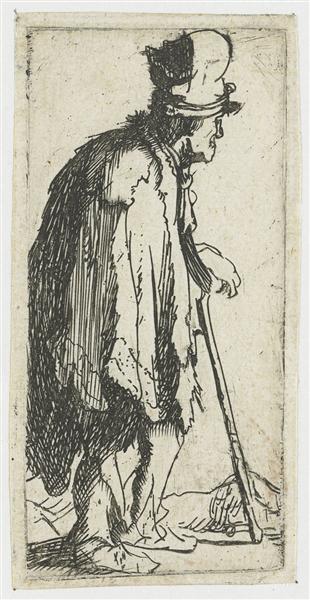 Beggar with a crippled hand leaning on a stick, 1629 - Rembrandt