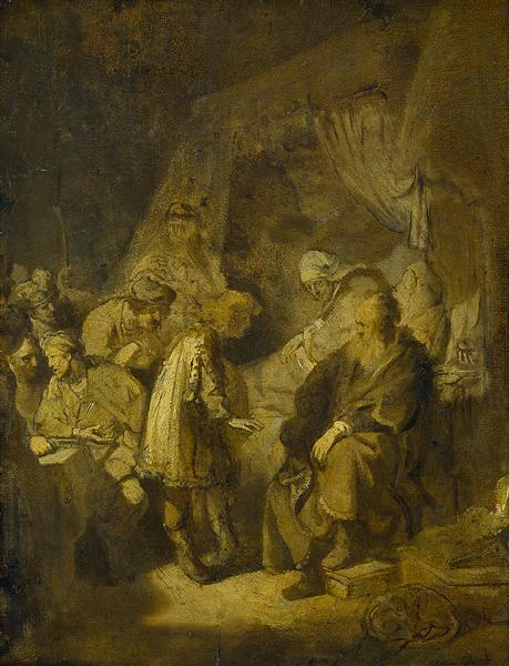 Joseph tells his dreams to his parents and brothers, 1633 - Rembrandt