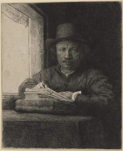 Self-Portrait, Drawing at a Window, 1648 - Рембрандт