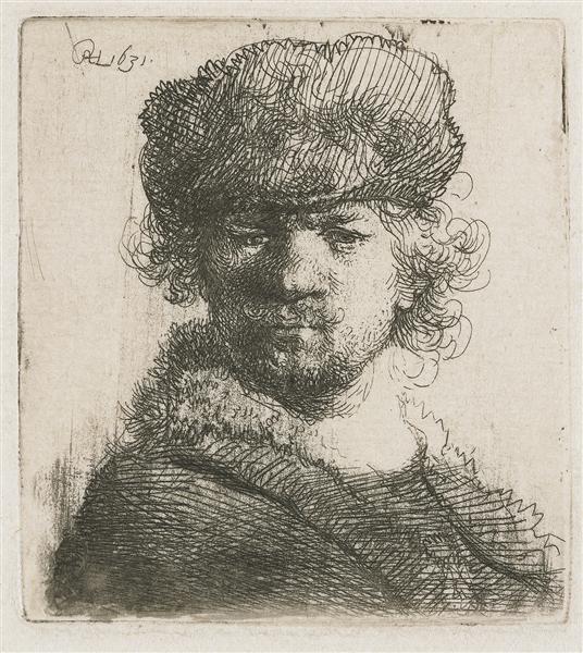 Self-portrait in a heavy fur cap bust, 1631 - 林布蘭