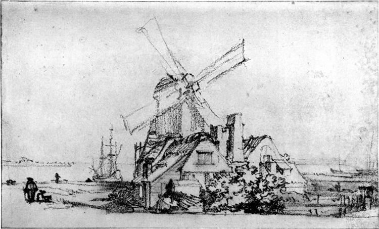 The bastion in Amsterdam, c.1650 - Рембрандт