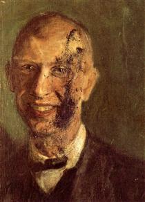 Fragment of a smiling self-portrait at full length, detail - Richard Gerstl