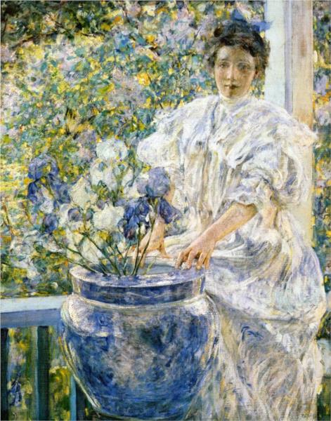 Woman on a Porch with Flowers, 1906 - Роберт Льюис Рид