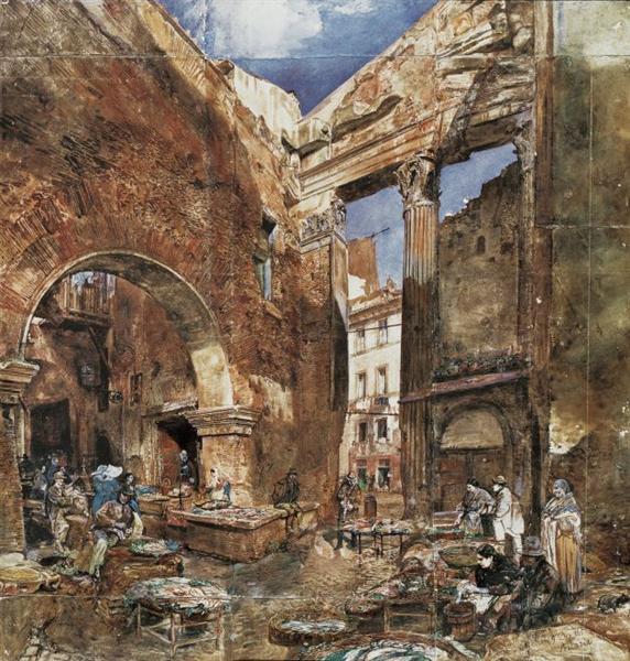 The fish market in Rome, 1865 - Рудольф фон Альт