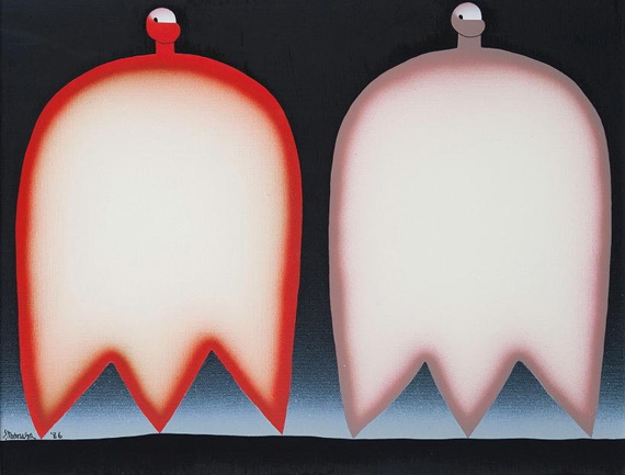 Two different colors in a line, 1986 - 元永定正