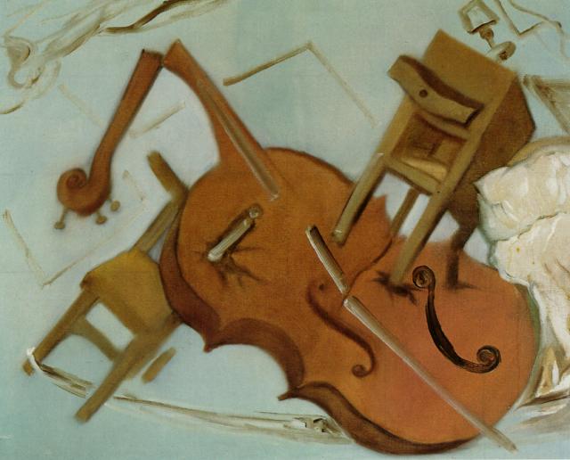 Bed, Chair and Bedside Table Ferociously Attacking a Cello, 1983 - Salvador Dalí