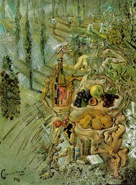 Dionysus Spitting the Complete Image of Cadaques on the Tip of the Tongue of a Three-Storied Gaudinian Woman, 1958 - Salvador Dali