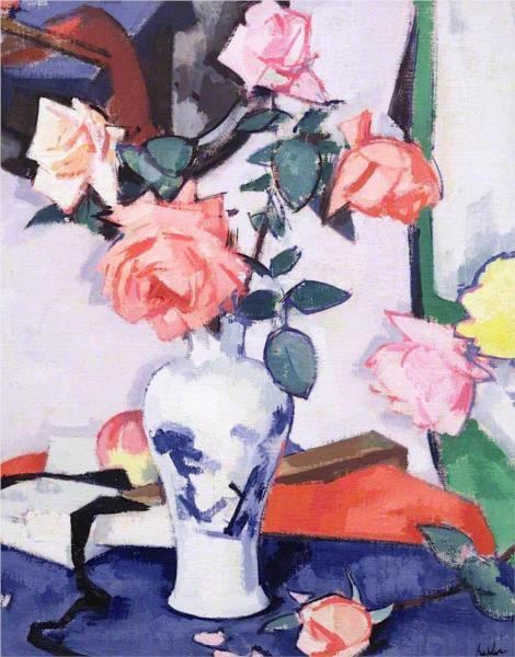 A Vase of Pink Roses - Samuel Peploe