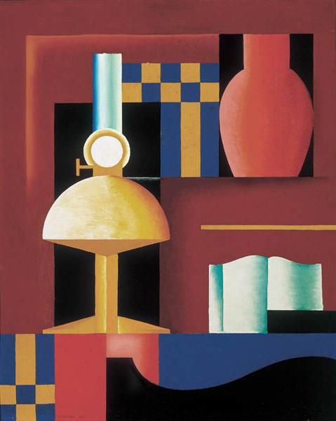 Composition with Paraffine Lamp, Vase and Book - Шандор Бортник