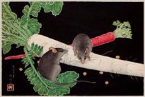 Japanese Radish, Rats, and Carrot - 高橋松亭
