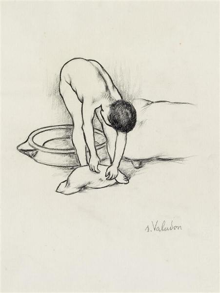 Female Nude, washing herself - 蘇珊‧瓦拉東