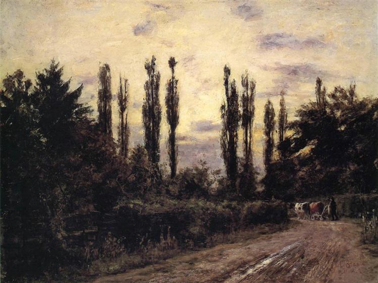 Evening Poplars and Roadway near Schleissheim, 1884 - Теодор Клемент Стил