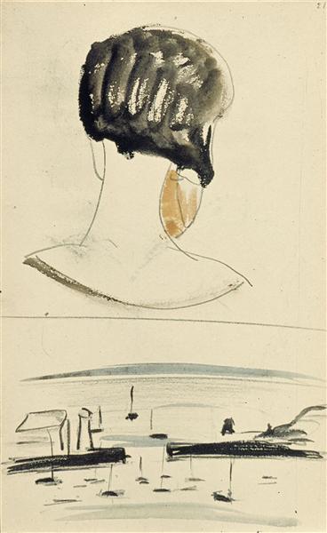 Nelly van Doesburg Viewed from behind, and a harbor scene, 1924 - Theo van Doesburg
