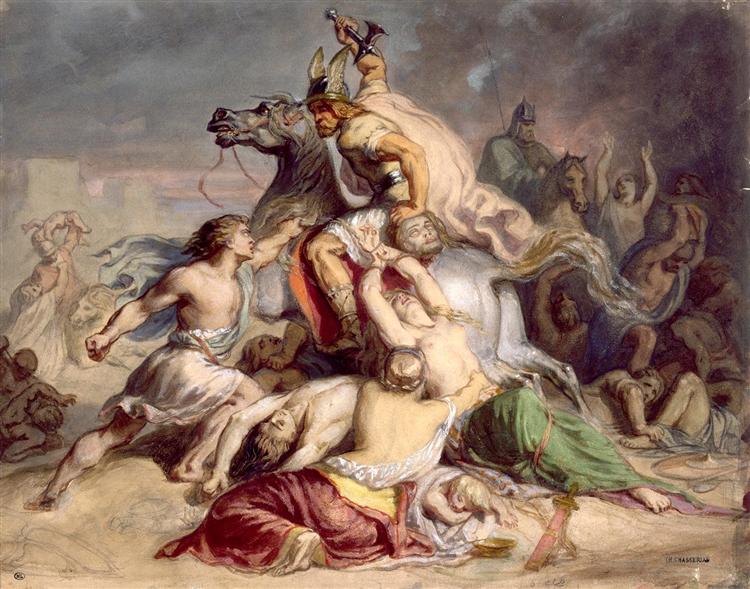Battle scene, Gallic warrior on horseback - Théodore Chassériau