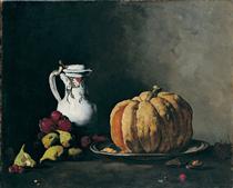 Still Life with Pumpkin, Plums, Cherries, Figs and Jug - Теодюль Рибо