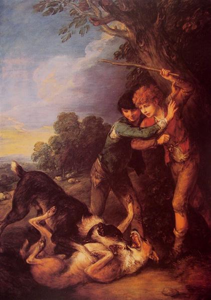 Two Shepherd Boys with Dogs Fighting, 1783 - 根茲巴羅