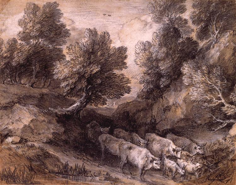Wooded Landscape with Cattle and Goats, c.1768 - c.1772 - 根茲巴羅