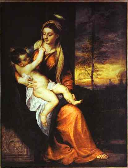 Madonna and Child in an Evening Landscape, 1562 - 1565 - Tizian