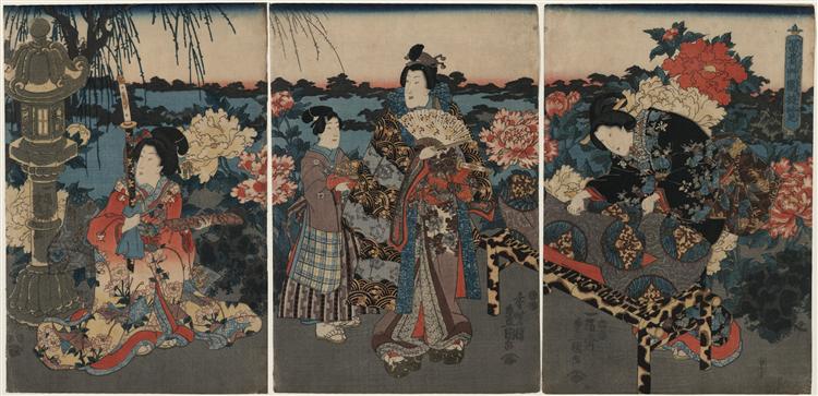 Visit to a peony garden - Utagawa Kunisada II.