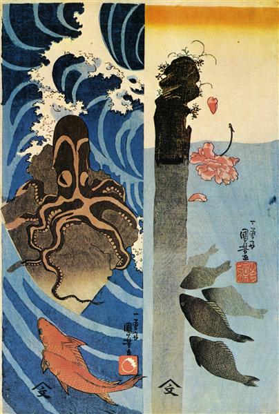 Octopus, Red Fish - Utagawa Kuniyoshi